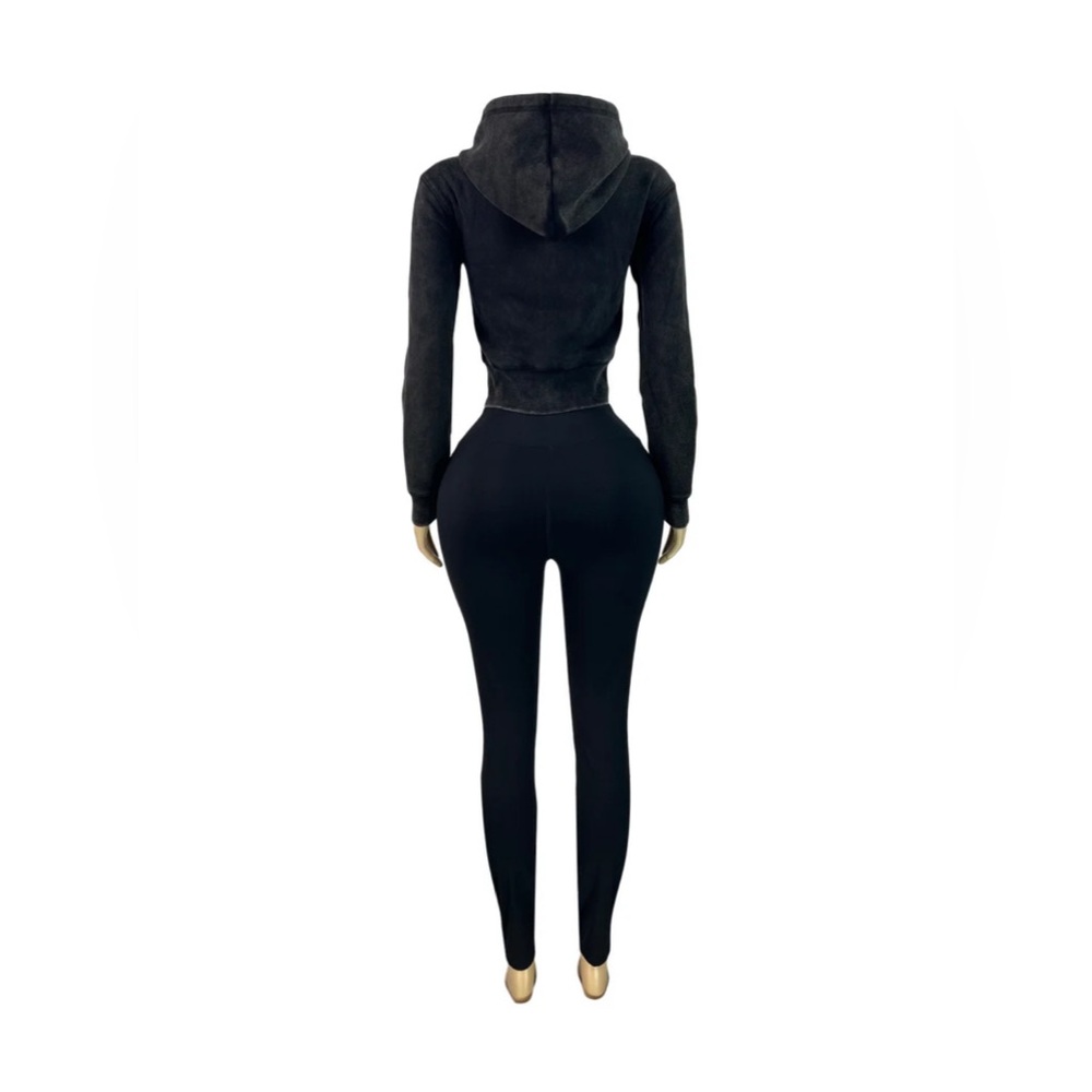 Crop hoodie set (Black) - Picture 7 of 7